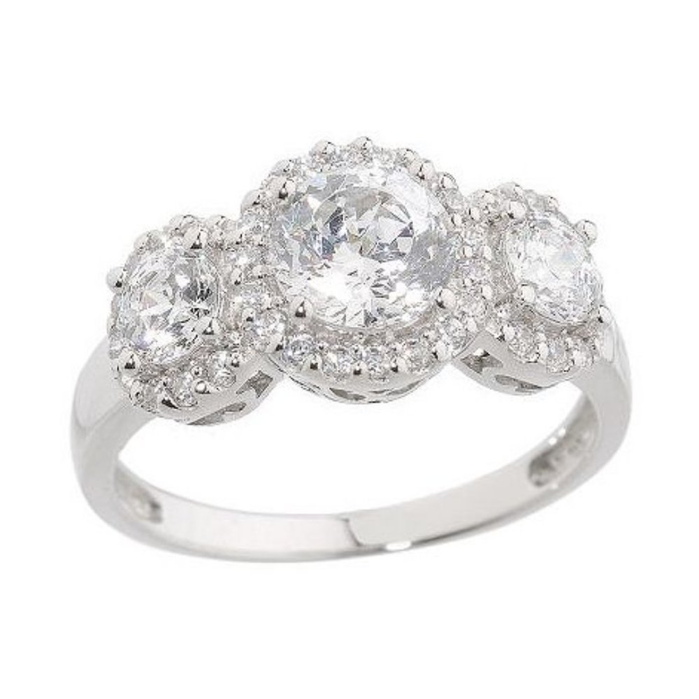 QVC Epiphany Platinum Clad Diamonique 100-Facet 3 Stone Ring  0394